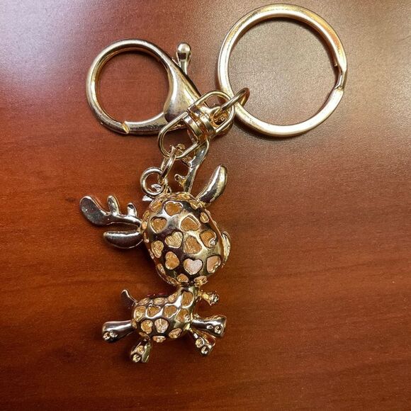 Keychain Reindeer Crystal Rhinestone Gems & Gold - Picture 2 of 6
